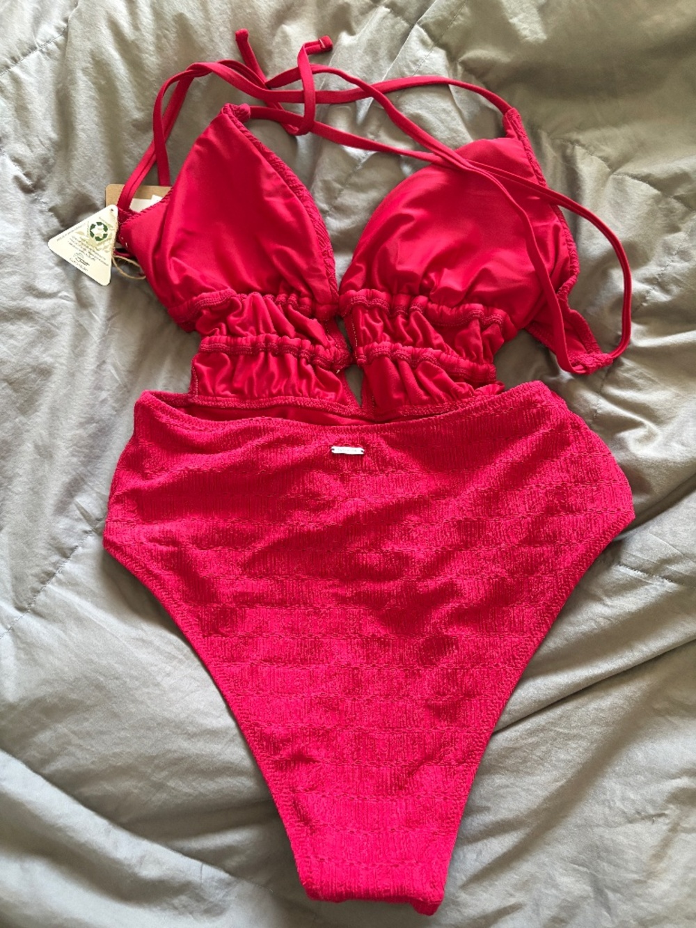 Textured Red One Piece Bathing Suit
